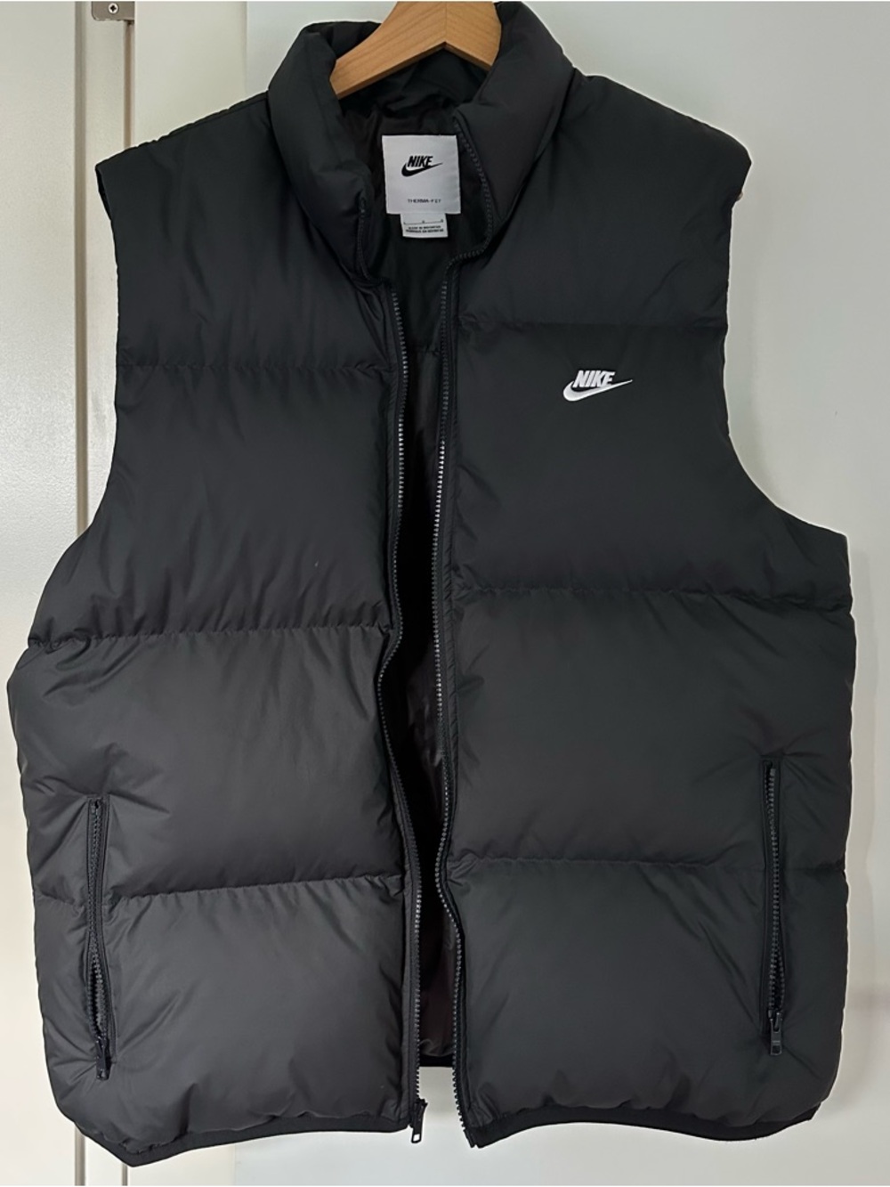 Nike Black Men's Puffer Vest with White Logo